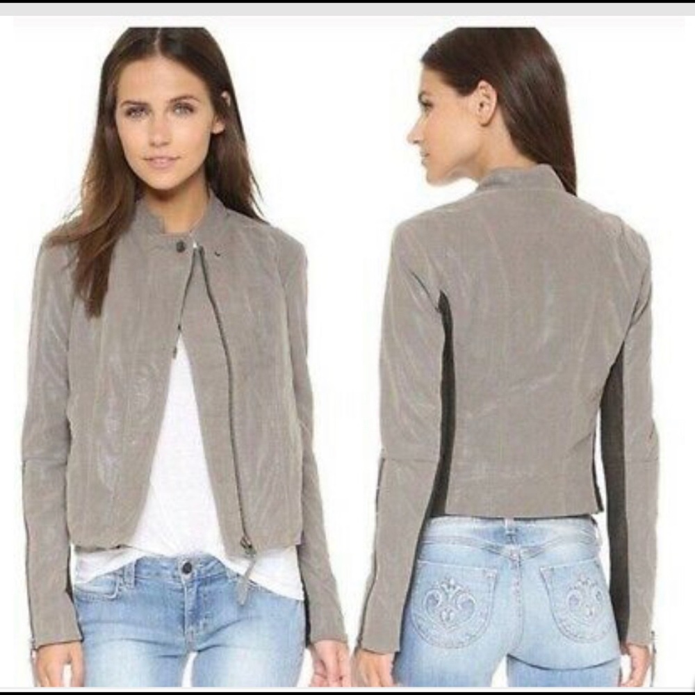 Free People Grey Vegan Faux Leather Moto Jacket SM